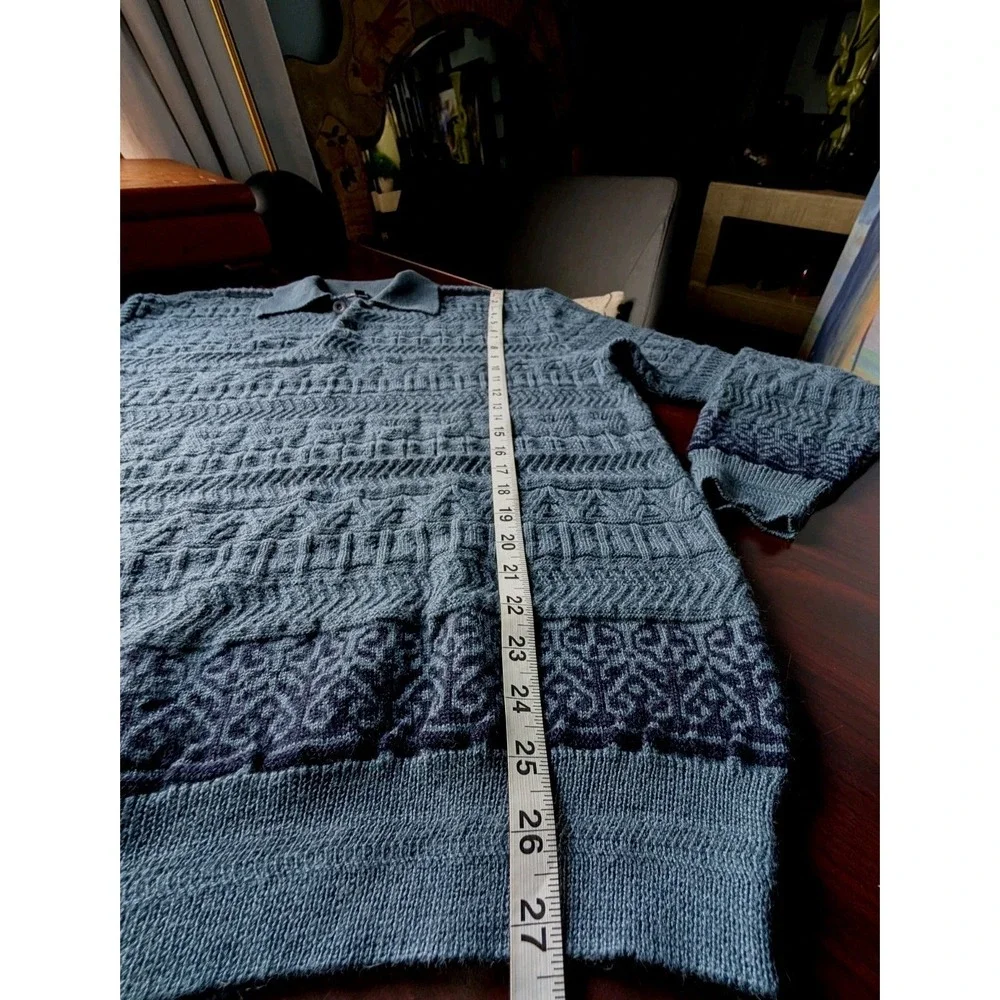 NEW! SOL Baby Alpaca - Wool Slate Blue Collared Knit Pullover $180